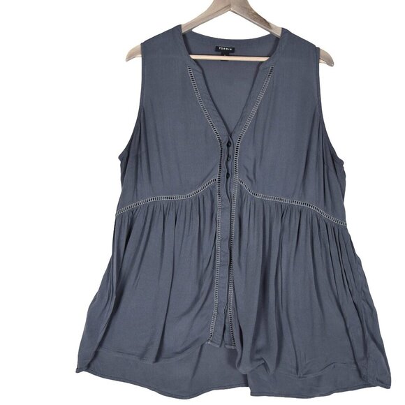 Torrid Gray Sleeveless Blouse Size 0 Button Front Flowy Boho Soft Feminine - Picture 2 of 8